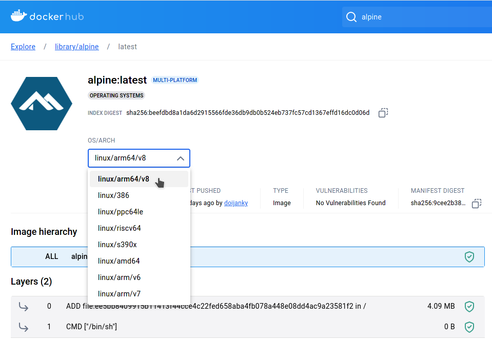 Alpine Linux OS/ARCH Alpine Linux OS/ARCH